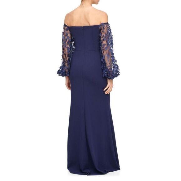 NWT Eliza J | Balloon 3/4 Floral Applique Sleeve Sheath Round Neck Dress Gown 8 - Picture 3 of 15